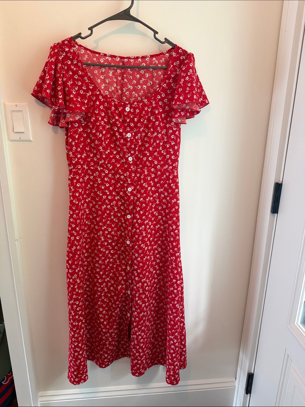 SHEIN Red Floral Button-Front Midi Dress 💋